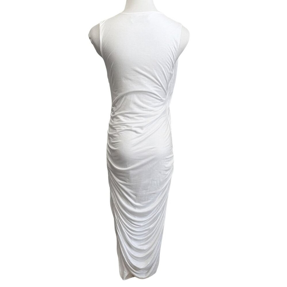 ALC WHITE RUCHED SLEEVELESS MIDI BODYCON DRESS STYLE 6244SJ - XS - Picture 4 of 8